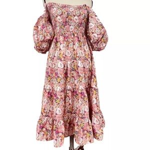 NWOT PINCH puff sleeve pink floral dress, L